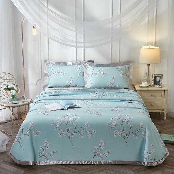 91家纺网 家纺一手货源 找家纺 威克凯丽2021年春夏新品印花款纯竹纤维软凉席三件套曼妙花枝