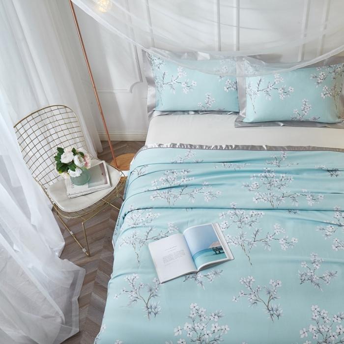 91家纺网 家纺一手货源 找家纺 威克凯丽2021年春夏新品印花款纯竹纤维软凉席三件套曼妙花枝