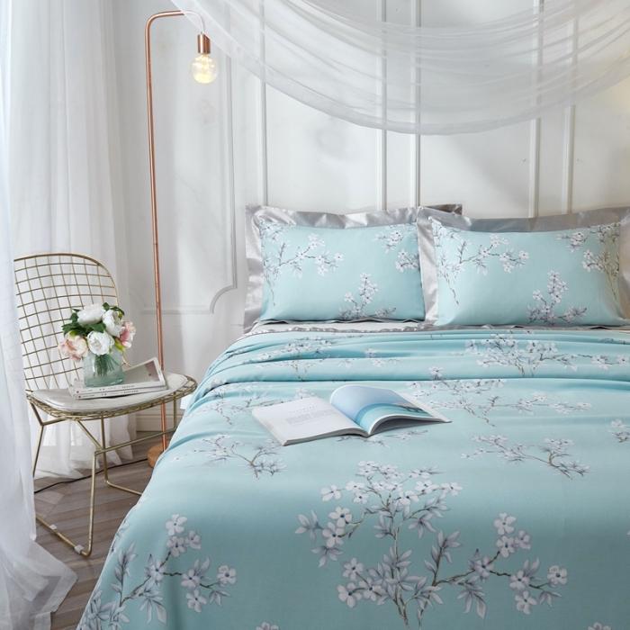 91家纺网 家纺一手货源 找家纺 威克凯丽2021年春夏新品印花款纯竹纤维软凉席三件套曼妙花枝