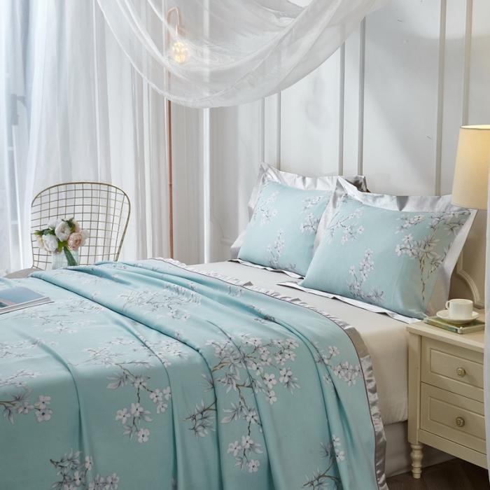 91家纺网 家纺一手货源 找家纺 威克凯丽2021年春夏新品印花款纯竹纤维软凉席三件套曼妙花枝