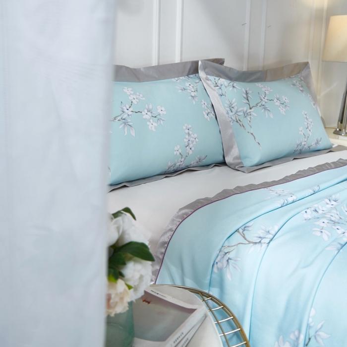 91家纺网 家纺一手货源 找家纺 威克凯丽2021年春夏新品印花款纯竹纤维软凉席三件套曼妙花枝