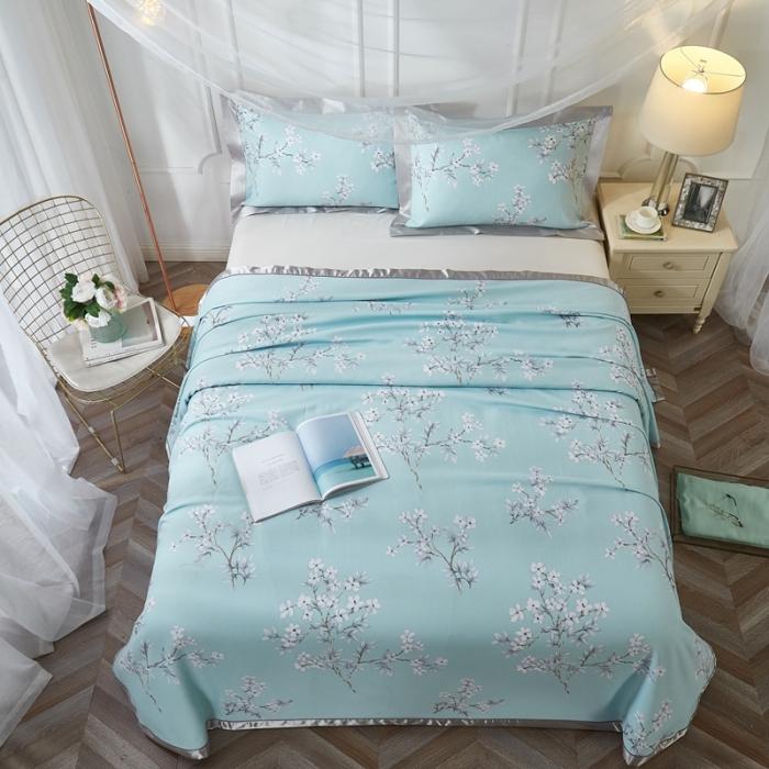 91家纺网 家纺一手货源 找家纺 威克凯丽2021年春夏新品印花款纯竹纤维软凉席三件套曼妙花枝