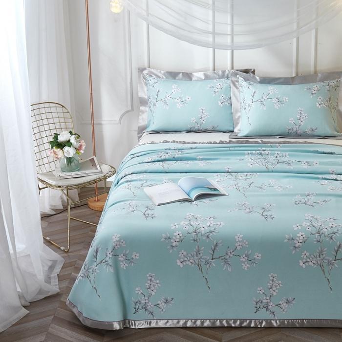 91家纺网 家纺一手货源 找家纺 威克凯丽2021年春夏新品印花款纯竹纤维软凉席三件套曼妙花枝