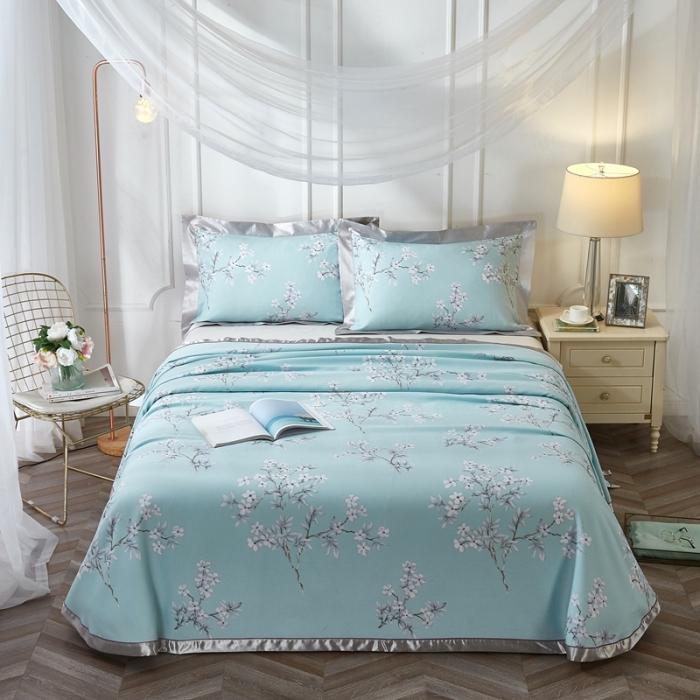 91家纺网 家纺一手货源 找家纺 威克凯丽2021年春夏新品印花款纯竹纤维软凉席三件套曼妙花枝