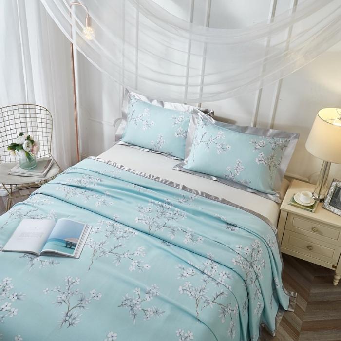 91家纺网 家纺一手货源 找家纺 威克凯丽2021年春夏新品印花款纯竹纤维软凉席三件套曼妙花枝