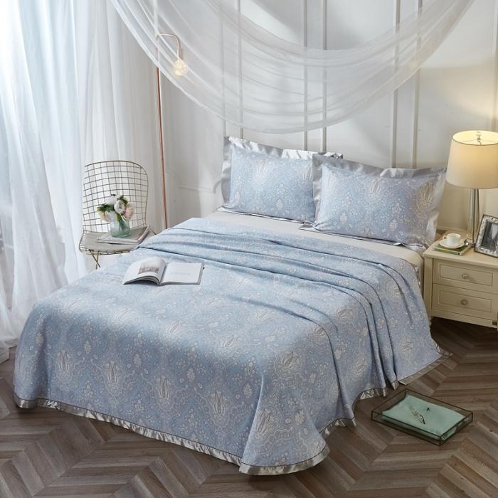 91家纺网 家纺一手货源 找家纺 威克凯丽2021年春夏新品印花款纯竹纤维软凉席三件套梦伊莎