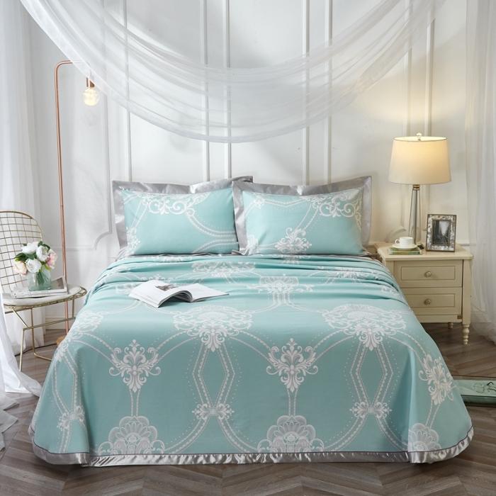 91家纺网 家纺一手货源 找家纺 威克凯丽2021年春夏新品印花款纯竹纤维软凉席三件套维也纳