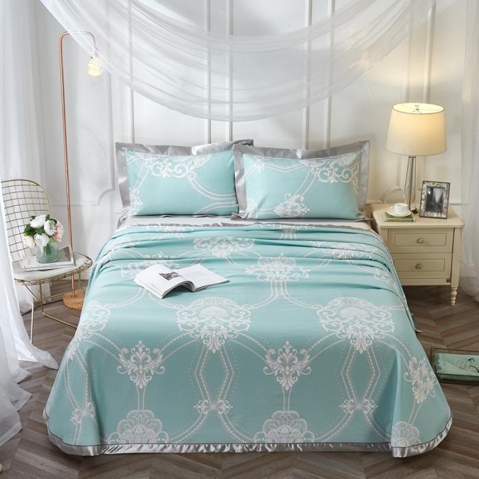 91家纺网 家纺一手货源 找家纺 威克凯丽2021年春夏新品印花款纯竹纤维软凉席三件套维也纳