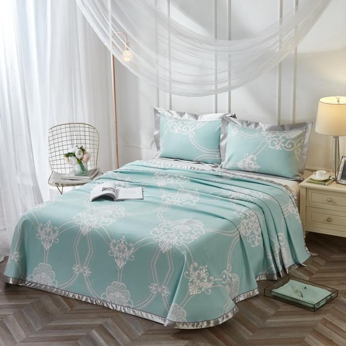 91家纺网 家纺一手货源 找家纺 威克凯丽2021年春夏新品印花款纯竹纤维软凉席三件套维也纳