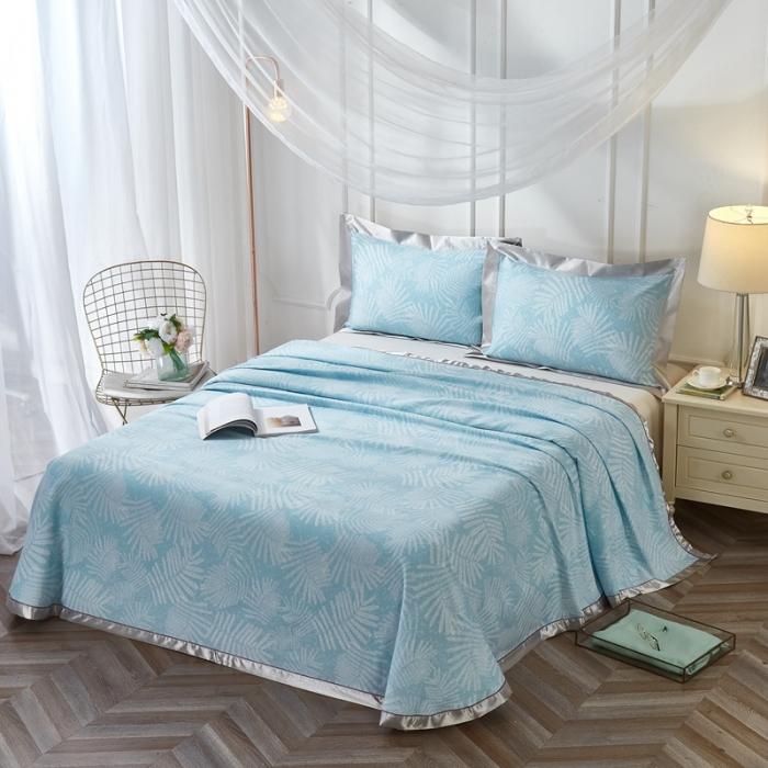 91家纺网 家纺一手货源 找家纺 威克凯丽2021年春夏新品印花款纯竹纤维软凉席三件套叶韵