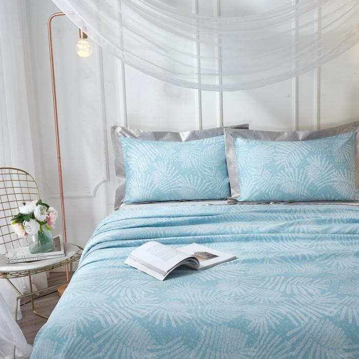 91家纺网 家纺一手货源 找家纺 威克凯丽2021年春夏新品印花款纯竹纤维软凉席三件套叶韵