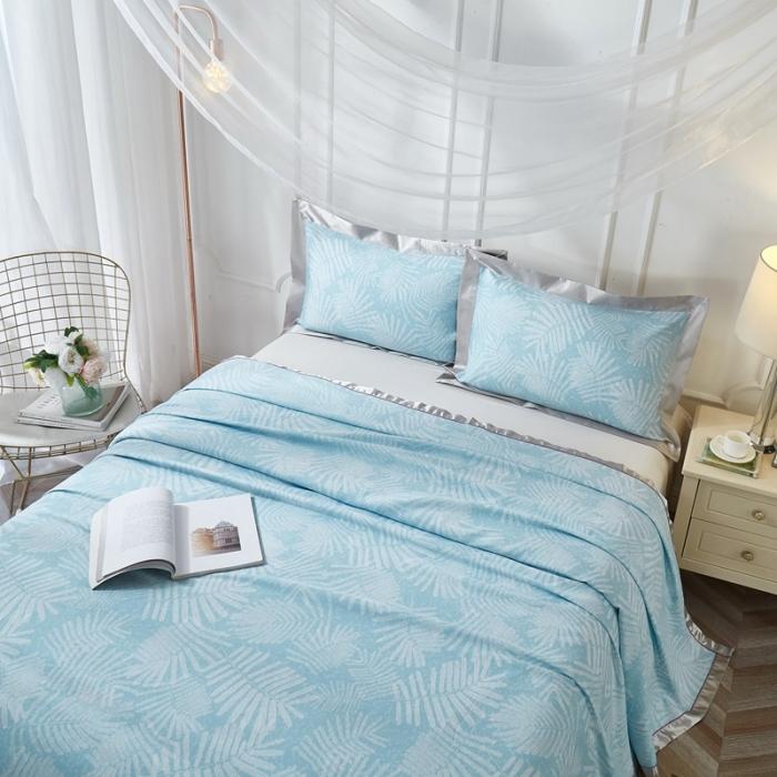 91家纺网 家纺一手货源 找家纺 威克凯丽2021年春夏新品印花款纯竹纤维软凉席三件套叶韵