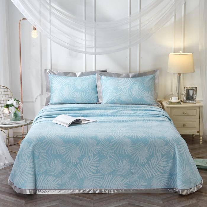 91家纺网 家纺一手货源 找家纺 威克凯丽2021年春夏新品印花款纯竹纤维软凉席三件套叶韵