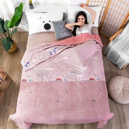 澳洲羽2024新款全棉喷气水洗印花水洗棉夏被 粉色回忆
