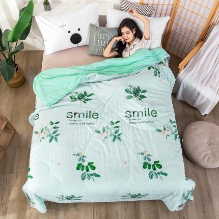 91家纺网 家纺一手货源 找家纺 澳洲羽2024新款全棉喷气水洗印花水洗棉夏被 叶叶情深