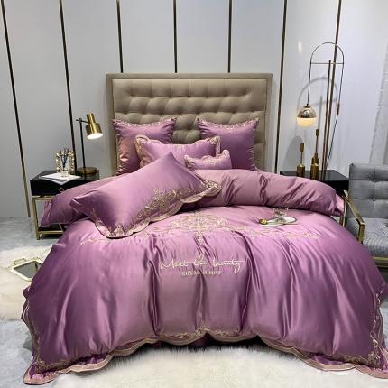 91家纺网 家纺一手货源 找家纺 安妮家居 2020新款60支水洗真丝绣花四件套 佛罗伦萨紫色