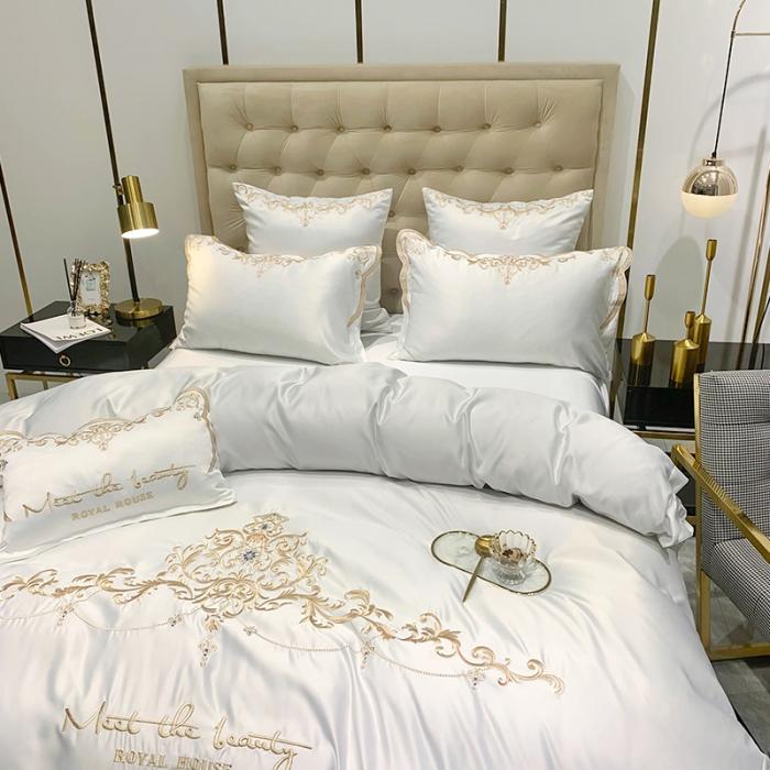 91家纺网 家纺一手货源 找家纺 安妮家居 2020新款60支水洗真丝绣花四件套 佛罗伦萨白色