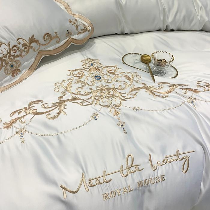 91家纺网 家纺一手货源 找家纺 安妮家居 2020新款60支水洗真丝绣花四件套 佛罗伦萨白色