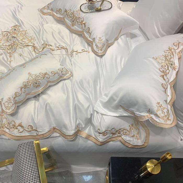 91家纺网 家纺一手货源 找家纺 安妮家居 2020新款60支水洗真丝绣花四件套 佛罗伦萨白色