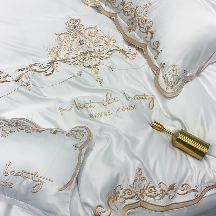 91家纺网 家纺一手货源 找家纺 安妮家居 2020新款60支水洗真丝绣花四件套 佛罗伦萨白色