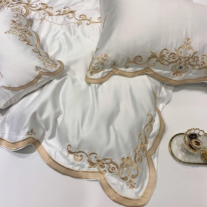 91家纺网 家纺一手货源 找家纺 安妮家居 2020新款60支水洗真丝绣花四件套 佛罗伦萨白色