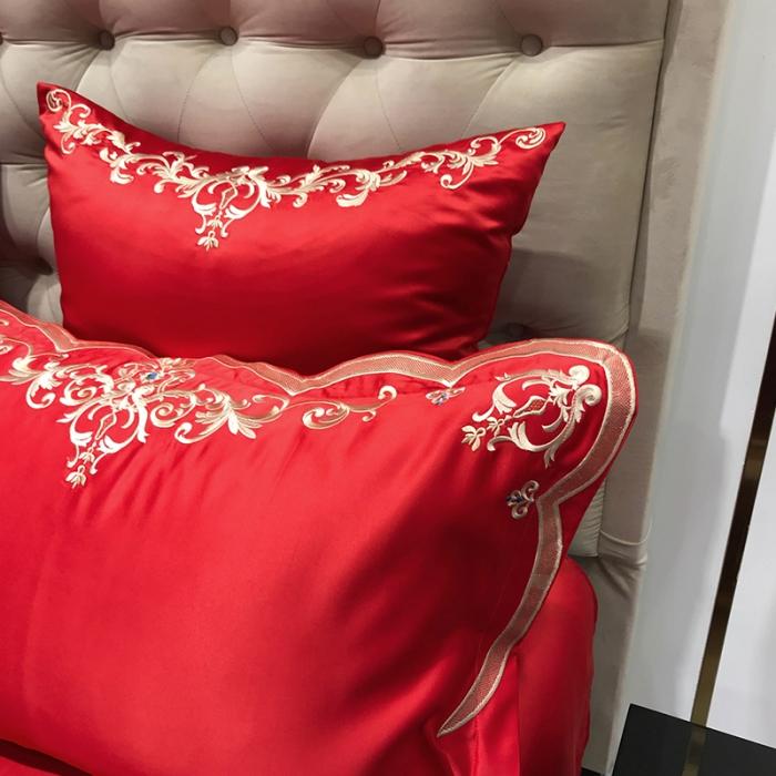 91家纺网 家纺一手货源 找家纺 安妮家居 2020新款60支水洗真丝绣花四件套 佛罗伦萨大红