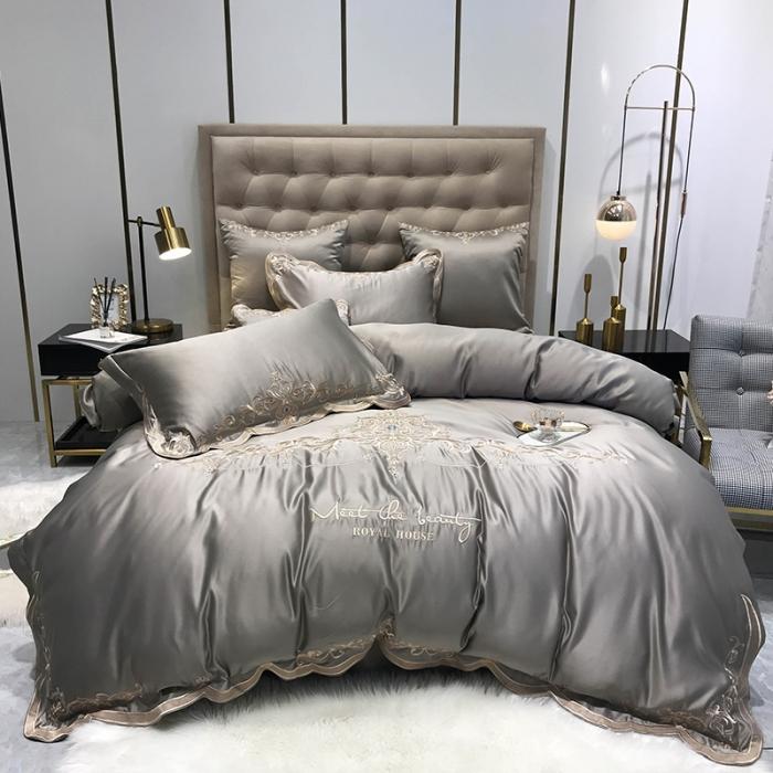 91家纺网 家纺一手货源 找家纺 安妮家居 2020新款60支水洗真丝绣花四件套 佛罗伦萨灰色