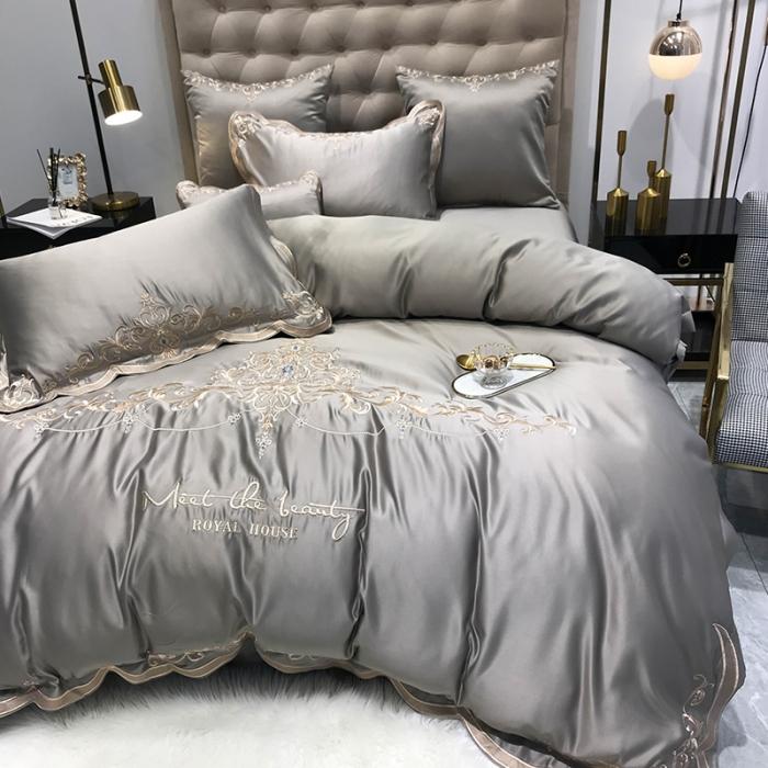 91家纺网 家纺一手货源 找家纺 安妮家居 2020新款60支水洗真丝绣花四件套 佛罗伦萨灰色