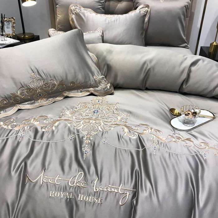 91家纺网 家纺一手货源 找家纺 安妮家居 2020新款60支水洗真丝绣花四件套 佛罗伦萨灰色