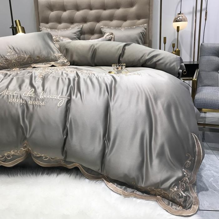 91家纺网 家纺一手货源 找家纺 安妮家居 2020新款60支水洗真丝绣花四件套 佛罗伦萨灰色