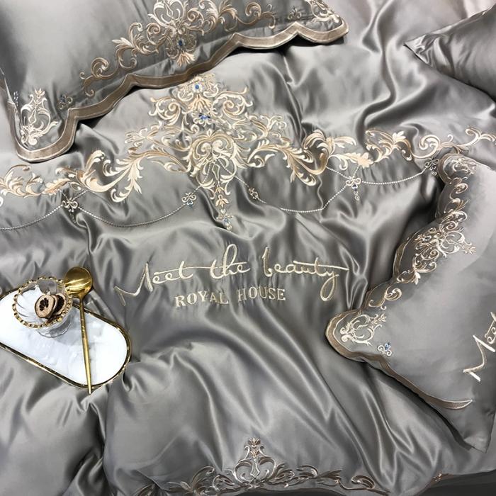 91家纺网 家纺一手货源 找家纺 安妮家居 2020新款60支水洗真丝绣花四件套 佛罗伦萨灰色