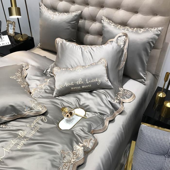 91家纺网 家纺一手货源 找家纺 安妮家居 2020新款60支水洗真丝绣花四件套 佛罗伦萨灰色