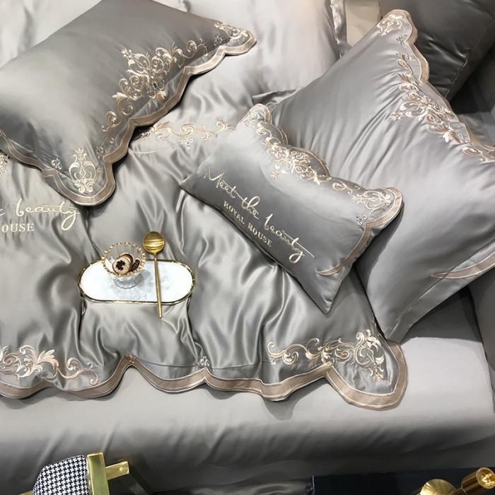 91家纺网 家纺一手货源 找家纺 安妮家居 2020新款60支水洗真丝绣花四件套 佛罗伦萨灰色