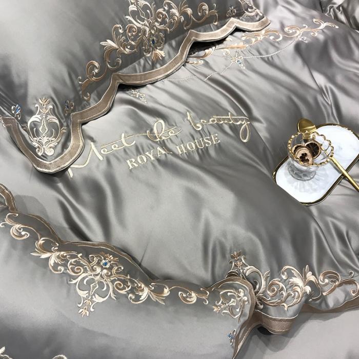 91家纺网 家纺一手货源 找家纺 安妮家居 2020新款60支水洗真丝绣花四件套 佛罗伦萨灰色