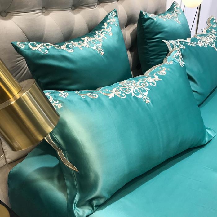 91家纺网 家纺一手货源 找家纺 安妮家居 2020新款60支水洗真丝绣花四件套 佛罗伦萨墨绿