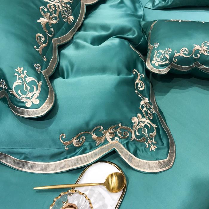 91家纺网 家纺一手货源 找家纺 安妮家居 2020新款60支水洗真丝绣花四件套 佛罗伦萨墨绿