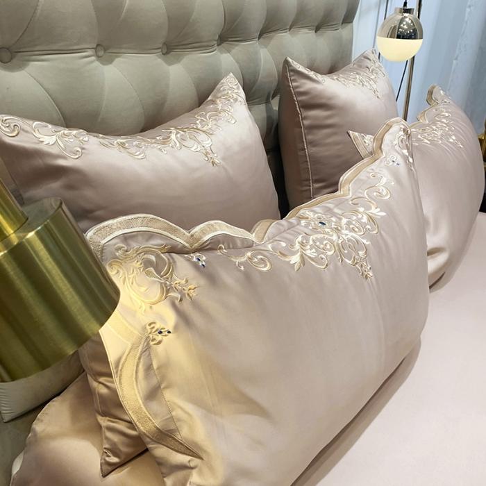 91家纺网 家纺一手货源 找家纺 安妮家居 2020新款60支水洗真丝绣花四件套 佛罗伦萨香槟