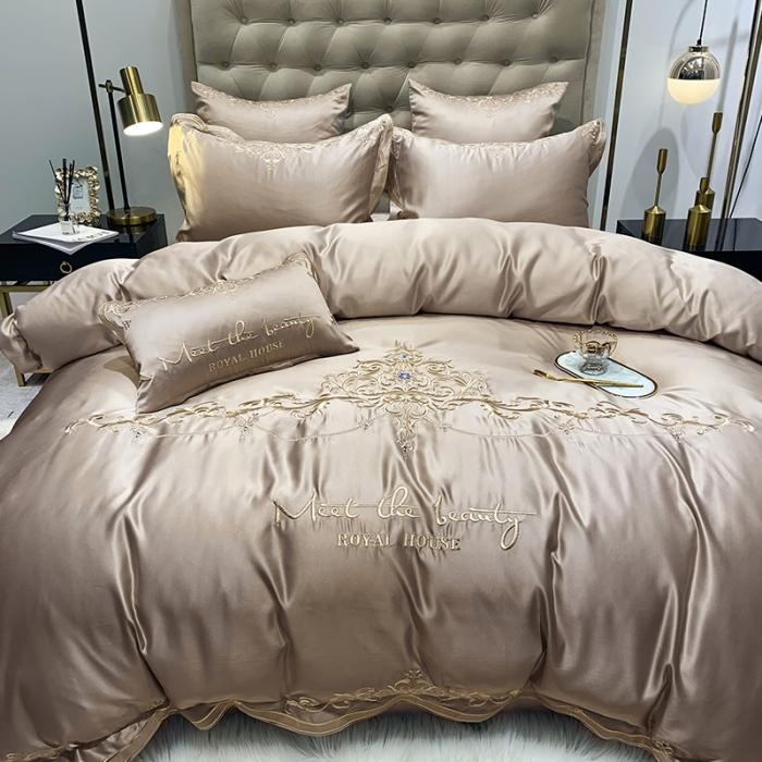 91家纺网 家纺一手货源 找家纺 安妮家居 2020新款60支水洗真丝绣花四件套 佛罗伦萨香槟