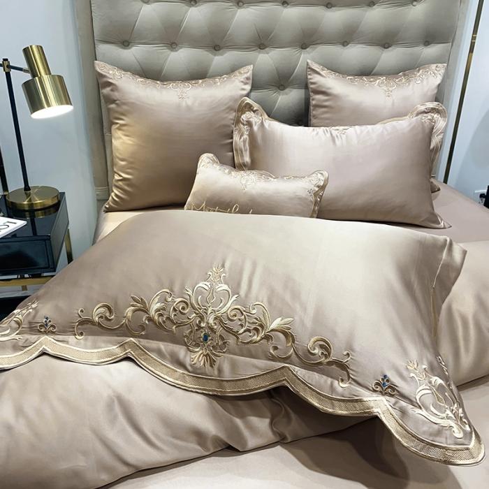 91家纺网 家纺一手货源 找家纺 安妮家居 2020新款60支水洗真丝绣花四件套 佛罗伦萨香槟