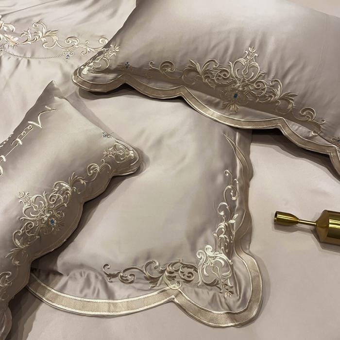 91家纺网 家纺一手货源 找家纺 安妮家居 2020新款60支水洗真丝绣花四件套 佛罗伦萨香槟