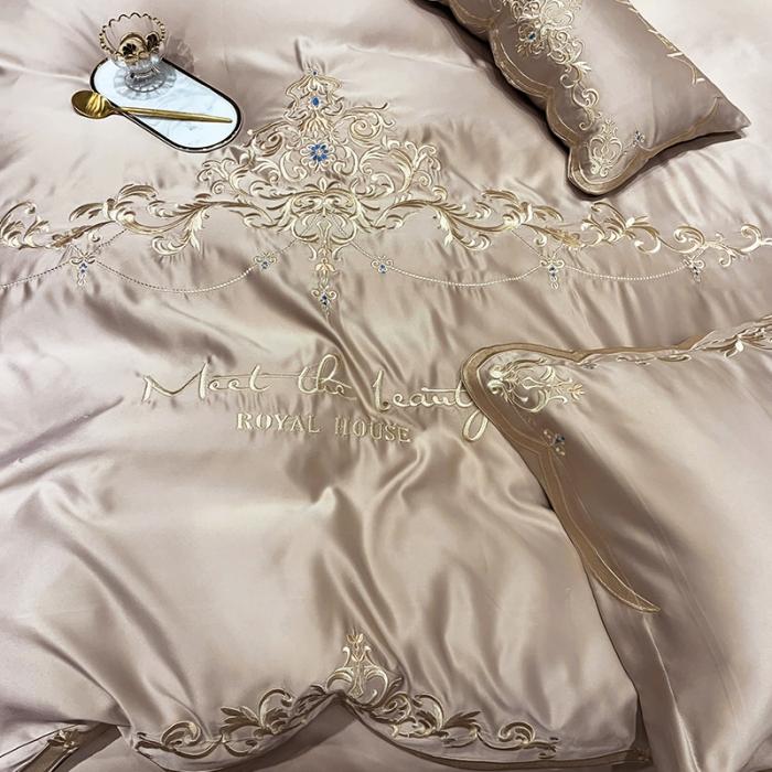 91家纺网 家纺一手货源 找家纺 安妮家居 2020新款60支水洗真丝绣花四件套 佛罗伦萨香槟