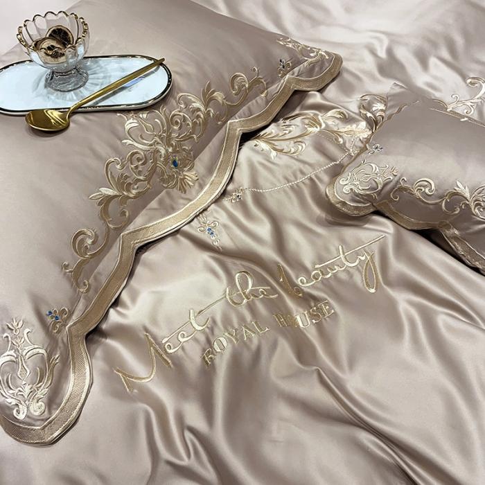 91家纺网 家纺一手货源 找家纺 安妮家居 2020新款60支水洗真丝绣花四件套 佛罗伦萨香槟