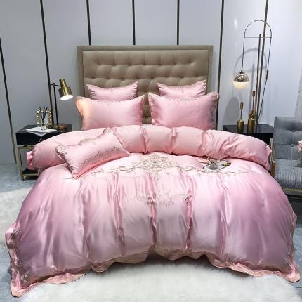 安妮家居 2020新款60支水洗真丝绣花四件套 佛罗伦萨玉粉