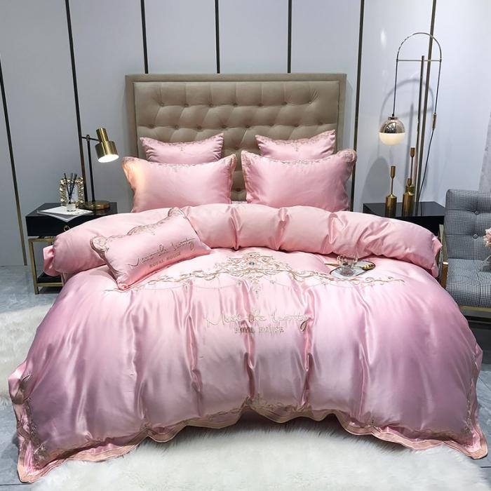 91家纺网 家纺一手货源 找家纺 安妮家居 2020新款60支水洗真丝绣花四件套 佛罗伦萨玉粉