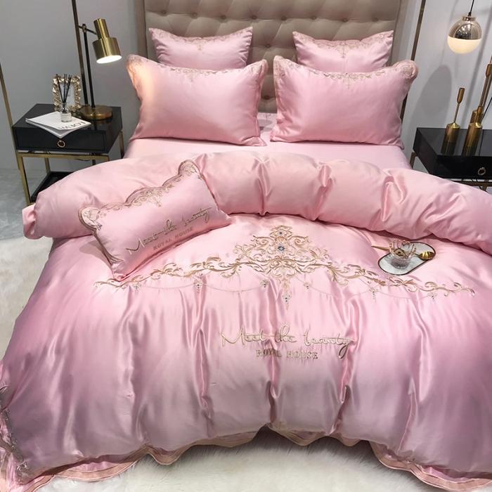 91家纺网 家纺一手货源 找家纺 安妮家居 2020新款60支水洗真丝绣花四件套 佛罗伦萨玉粉