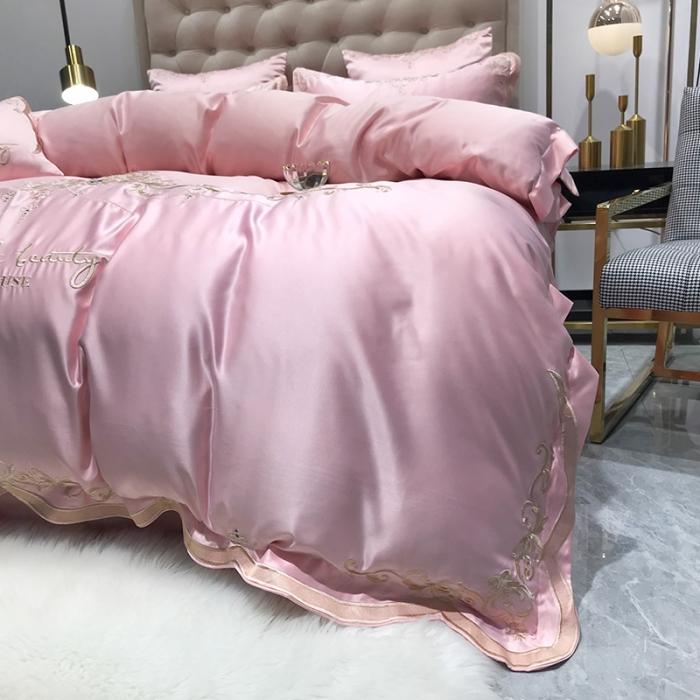 91家纺网 家纺一手货源 找家纺 安妮家居 2020新款60支水洗真丝绣花四件套 佛罗伦萨玉粉