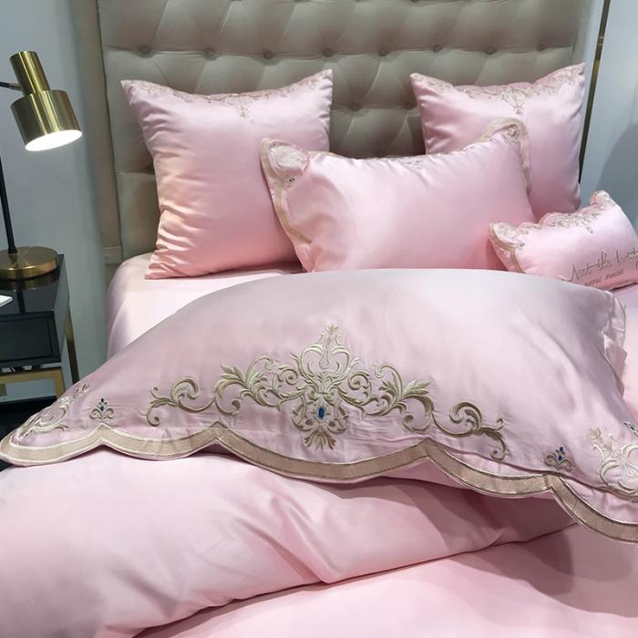 91家纺网 家纺一手货源 找家纺 安妮家居 2020新款60支水洗真丝绣花四件套 佛罗伦萨玉粉