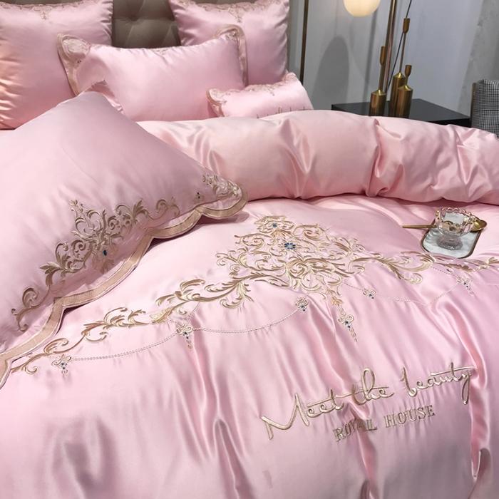 91家纺网 家纺一手货源 找家纺 安妮家居 2020新款60支水洗真丝绣花四件套 佛罗伦萨玉粉