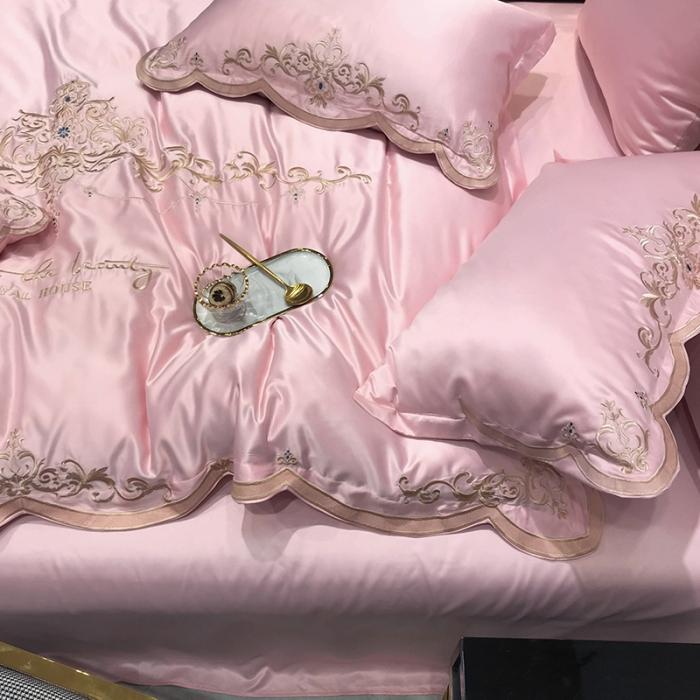 91家纺网 家纺一手货源 找家纺 安妮家居 2020新款60支水洗真丝绣花四件套 佛罗伦萨玉粉