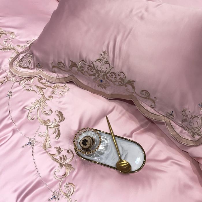 91家纺网 家纺一手货源 找家纺 安妮家居 2020新款60支水洗真丝绣花四件套 佛罗伦萨玉粉